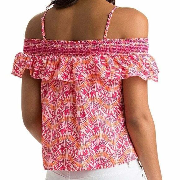 Vineyard Vines Shell Print Off-Shoulder Top – Large – Pink Orange Coastal Blouse - Picture 1 of 8